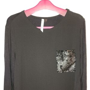 NY Collection Black Top with Sequin Detail